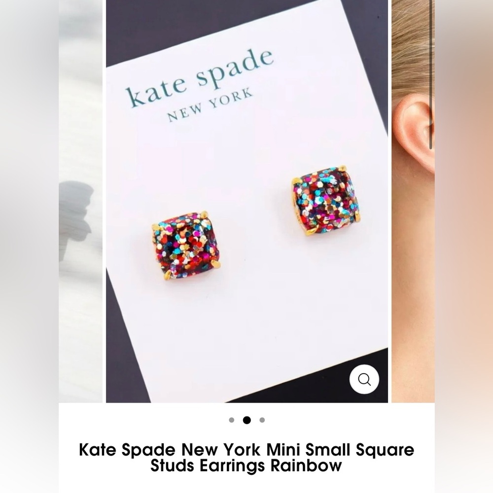 Kate Spade New York Mini Small Square Studs Earrings Rainbow Glitter Party